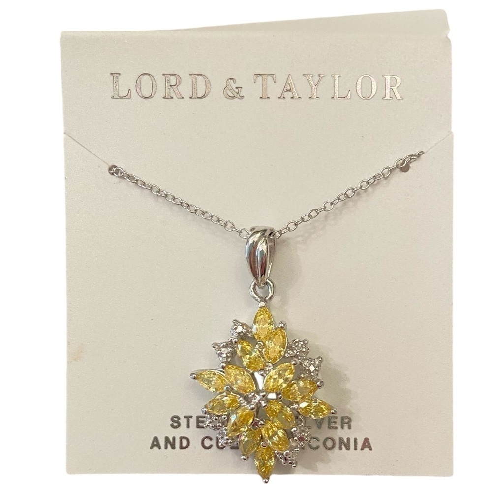 NWT Lord & Taylor sterling silver white/yellow cubic zirconia pendant marked